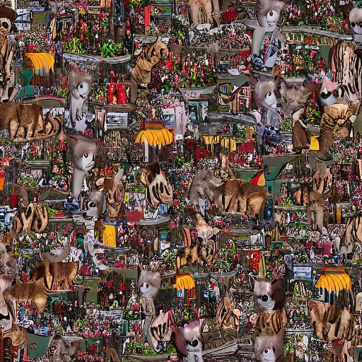 Prompt: where's waldo panorama with a kitty cat, 8K, 4K, digital art, highly detailed