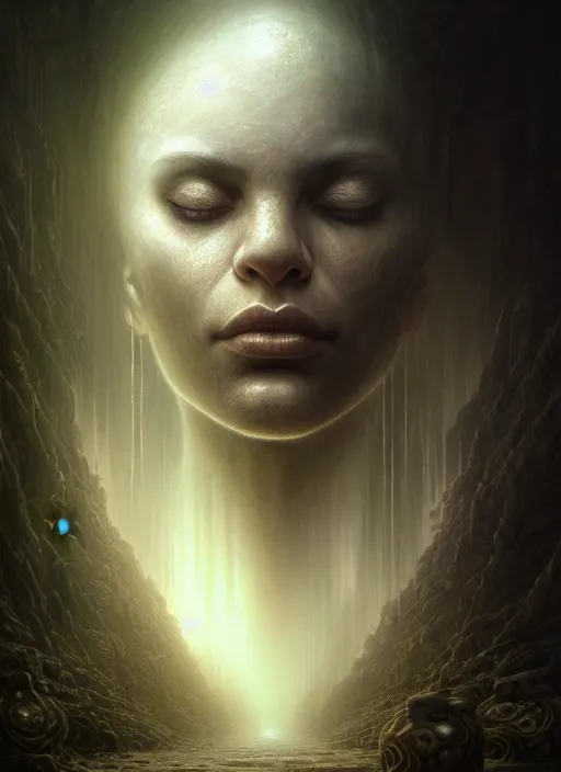 Prompt: closeup portrait shot of a meditation in a dungeon in a scenic dystopian environment, intricate, elegant, highly detailed, centered, digital painting, artstation, concept art, smooth, sharp focus, illustration, artgerm, tomasz alen kopera, peter mohrbacher, donato giancola, joseph christian leyendecker, wlop, boris vallejo