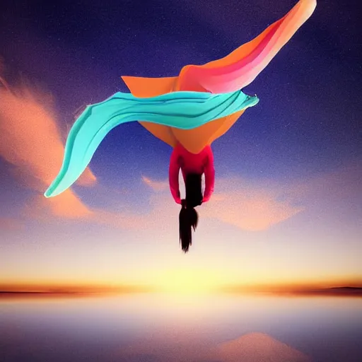 Image similar to Digital art of a person flying in a lucid dream, beautiful composition