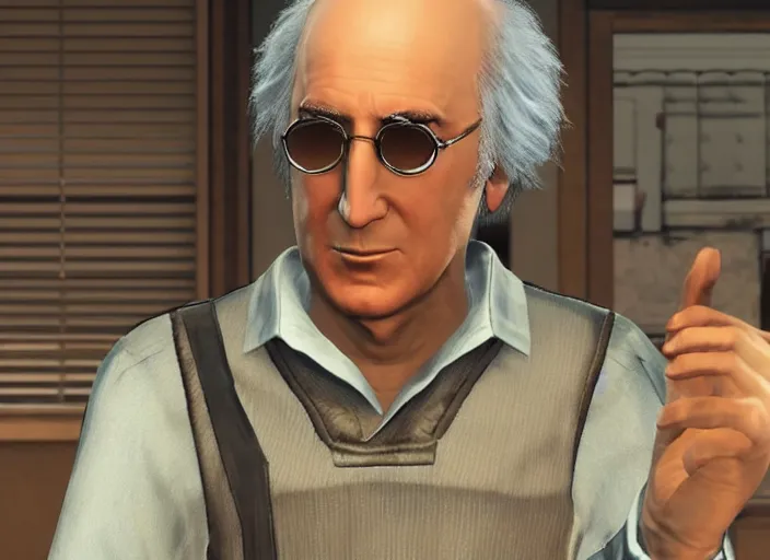 Image similar to video game still of larry david in the video game yakuza zero,