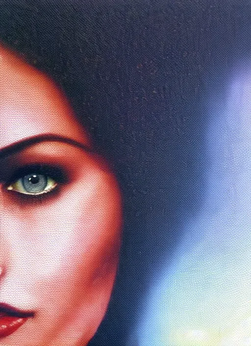 Prompt: pixel art from the film still from a 1971 award-winning Italian film of a young Mexican woman with brunette looking at the camera while in a swirling alternate reality. close-up of face with smokey eyeshadow. soft detailed painting at 16K resolution and amazingly epic visuals. epically beautiful image. amazing effect, image looks gorgeously crisp as far as it's visual fidelity goes, absolutely outstanding. vivid clarity. ultra detail. iridescent. mind-breaking. mega-beautiful pencil shadowing. beautiful face. Ultra High Definition. soft shading. soft texture. intensely beautiful.