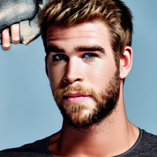 Prompt: a realistic detailed photo of a guy who is an attractive humanoid who is half robot and half humanoid, who is a male android, actor liam hemsworth, shiny skin, posing like a statue, blank stare, at the gym, on display, showing off his muscles