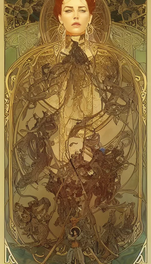 Prompt: soldiers, highly detailed, very intricate, art nouveau, gold filigree, left right symmetry, tarot concept art watercolor illustration by mandy jurgens and alphonse mucha and alena aenami, featured on artstation