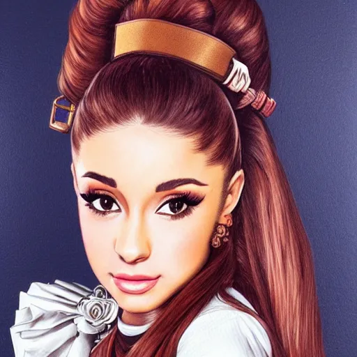 Prompt: portrait of ariana grande, steampunk blouse, vintage shading, by artgerm