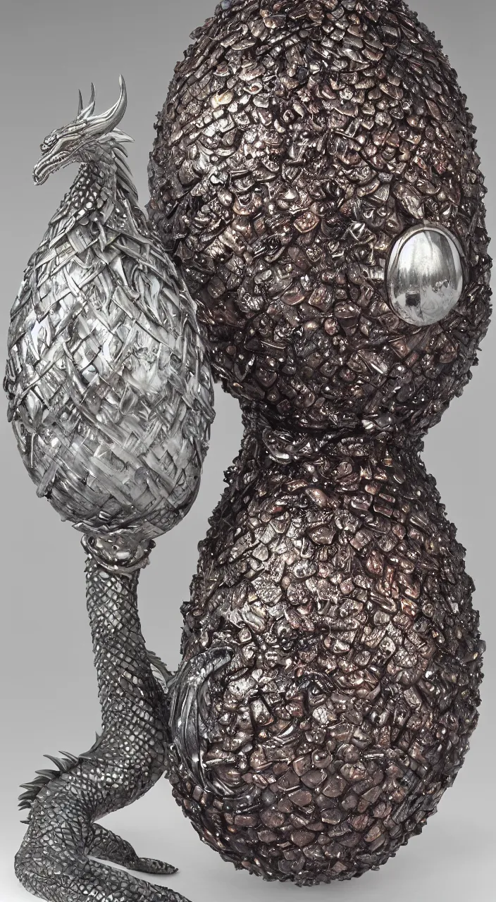 Image similar to daenerys dragon egg inspired, jewel encrusted Fabergé egg and Hans ruedy giger, hyperrealism, detailed, luxury, high definition, ultradetailed,