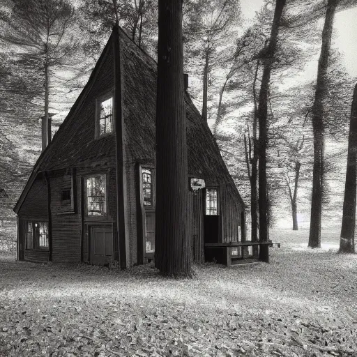 Prompt: house in the wood, pinhole photo quality