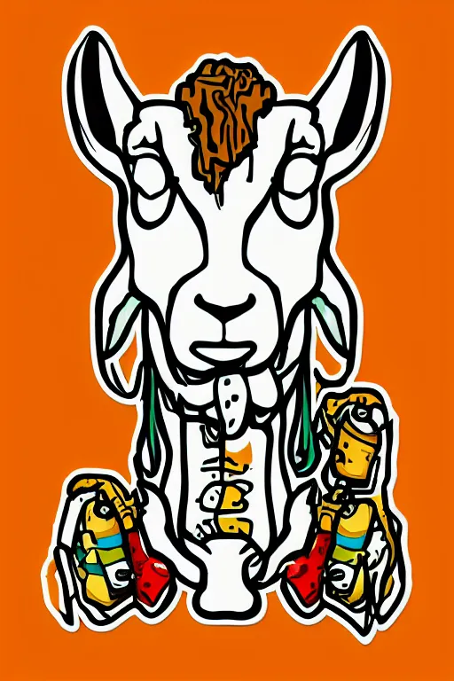 Image similar to Portrait of a drug dealer goat, sticker, andromorphic, colorful, illustration, highly detailed, simple, smooth and clean vector curves, no jagged lines, vector art, smooth