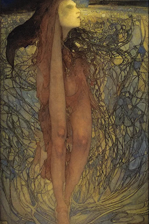 Image similar to bad dream, mikalojus konstantinas ciurlioni, mucha