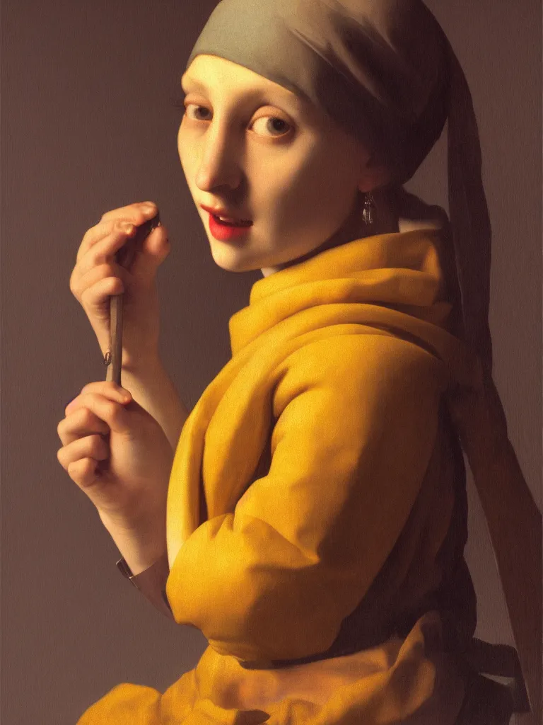 Image similar to portrait fragrance packshot by vermeer, highly detailed, saturated colors, fashion