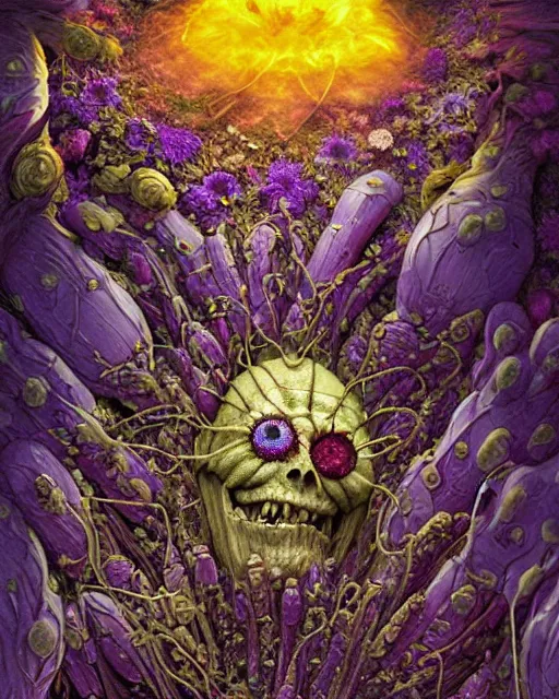 Image similar to the platonic ideal of flowers, rotting, insects and praying of cletus kasady carnage thanos dementor doctor manhattan chtulu mandelbulb mandala spirited away bioshock davinci the witcher, d & d, fantasy, ego death, decay, dmt, psilocybin, art by artgerm and steve mccurry and giuseppe arcimboldo