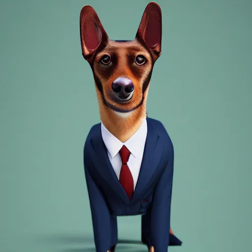 Image similar to photorealistic dog wearing business suits from vogue magazine