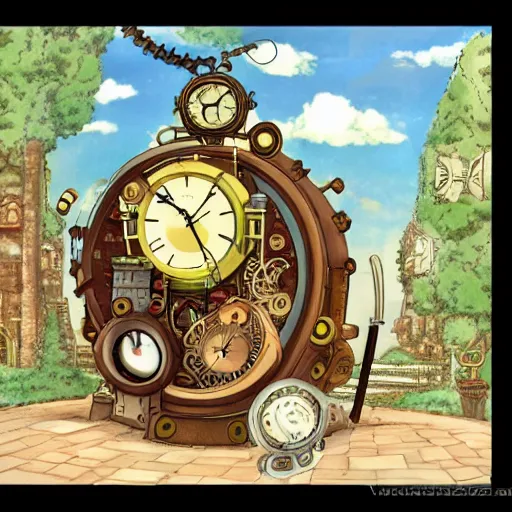 Image similar to dream a steampunk time machine by vanessa morales, studio ghibli,