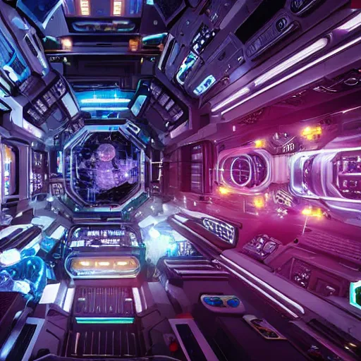 Prompt: photo of a cyberpunk space habitat