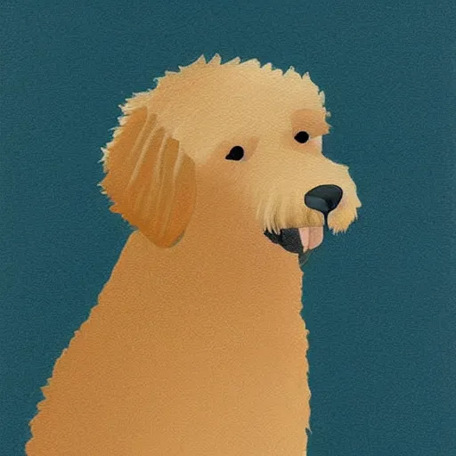 Image similar to portrait of a cute blond goldendoodle, minimalist painting, award winning art, beautiful illustration