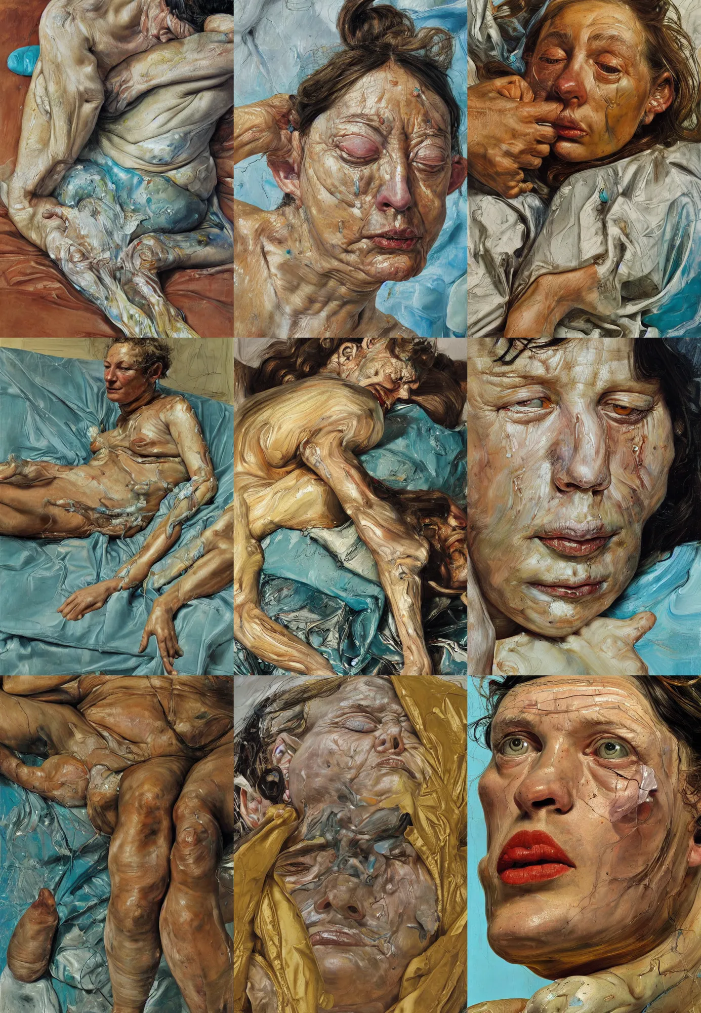 Image similar to high quality high detail painting by lucian freud and jenny saville, hd, golden eal, turquoise