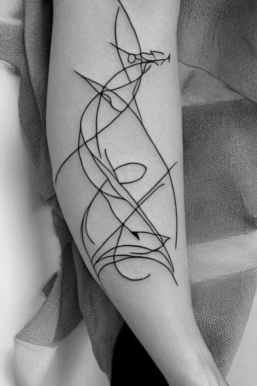 Image similar to a beautiful tattoo design of minimalist flying swallows made with lines and simple shapes, flying into geometric spirals, black ink, abstract logo, line art