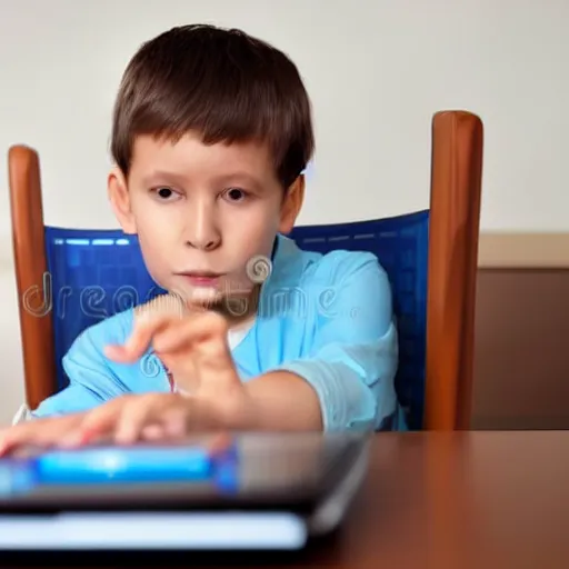 Prompt: child impatiently checks out exam results on a computer screen, stock photo, detailed, hd