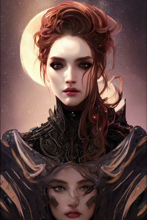 Prompt: portrait evilly knights of Zodiac girl smoky eyes, black fire color reflected armor, in ruined Agora of Athens rainy night, ssci-fi and fantasy, intricate and very very beautiful and elegant, highly detailed, digital painting, artstation, concept art, smooth and sharp focus, illustration, art by tian zi and WLOP and alphonse mucha