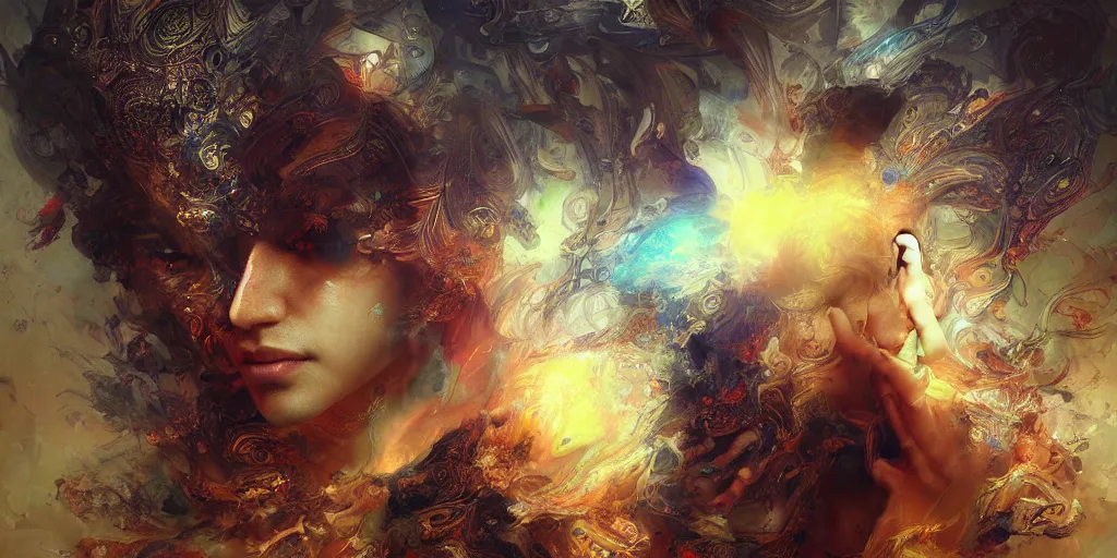 Image similar to Psychedelic visions of ones higher self by Stanley Artgerm Lau, Ruan Jia and Fenghua Zhong