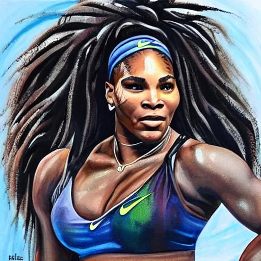 Image similar to beautiful painting of Serena Williams as the Nike Goddess of Victory