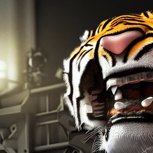 Image similar to a clockwork tiger. Detailed, realistic, hyperdetailed, mechanical, octane render, nvidia