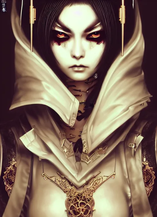 Prompt: soft lustrous ivory ebony geisha yakuza raver gutter punk gothic biotech steampunk cyborg, golden ratio, details, scifi, fantasy, cyberpunk, intricate, decadent, highly detailed, digital painting, octane render, artstation, concept art, smooth, sharp focus, illustration, art by artgerm, loish, wlop