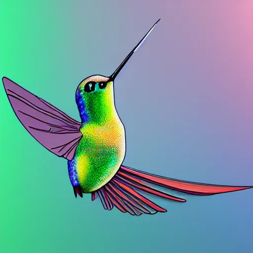 Image similar to computer graphics, iridescent hummingbird, trending on ArtStation by Yoshitaka Amano