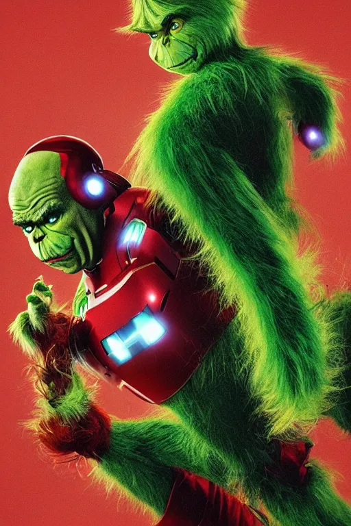 Image similar to The Grinch stole Ironman's armor, Grinch is Ironman, Ironman starring The Grinch