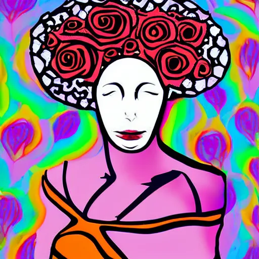 Prompt: a digital painting of a faceless woman wearing a crown made of mute color roses and a satin dress dada, surrealism, social realism, abstract expressionism, pop art, op art, minimalism