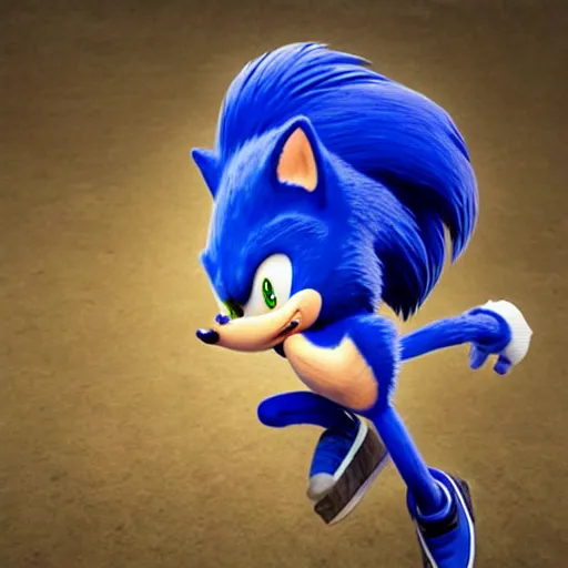 Image similar to hyperrealistic sonic the hedgehog running, stunning 3 d render inspired by istvan sandorfi & greg rutkowski & mike judge, perfect symmetry, dim volumetric cinematic lighting, 8 k octane comprehensive render, extremely mega hyper - detailed and lifelike attributes & atmosphere, intricate, realistic flesh texture, masterpiece, artstation, stunning,