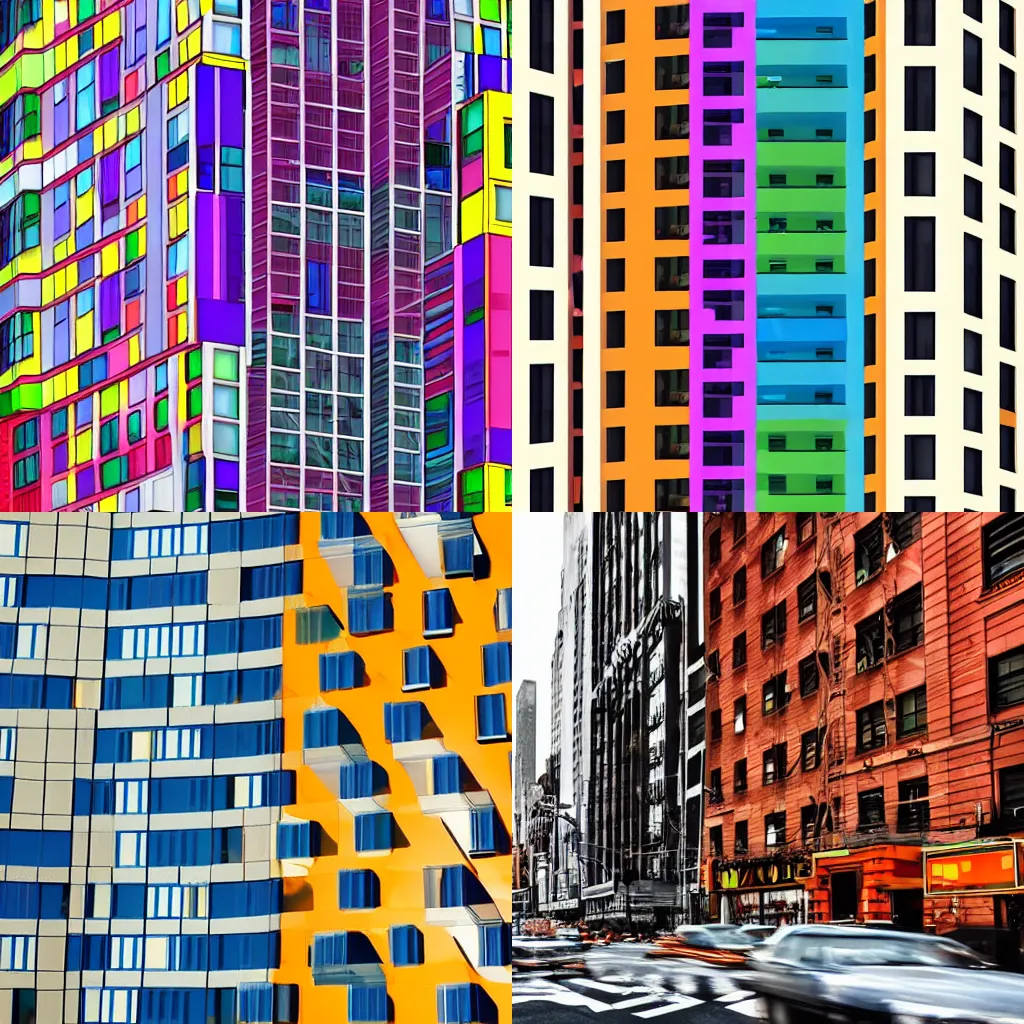 Prompt: new york city building abstract geometric colorful render