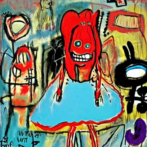 Image similar to alice in wonderland by basquiat