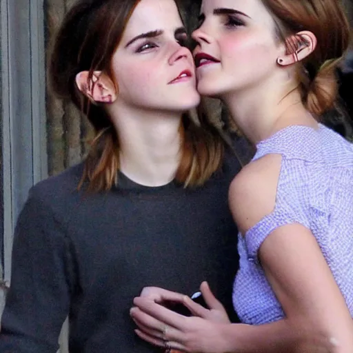 Image similar to emma watson whispering secret to a friend