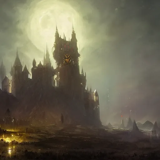 Image similar to Dark majestic fantasy fortress under a pale moon, Darek Zabrocki, Karlkka, trending on Artstation, 8K