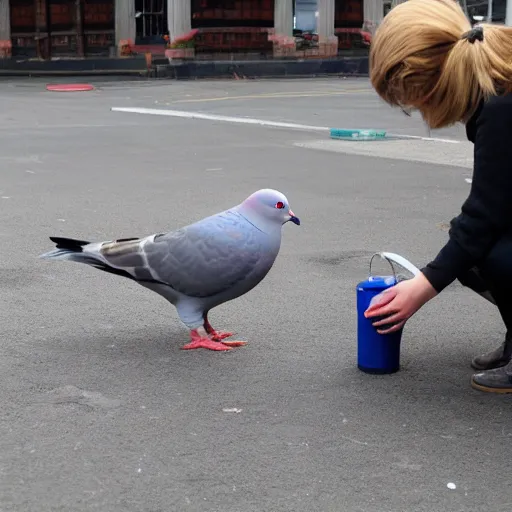 Prompt: Milking a pigeon