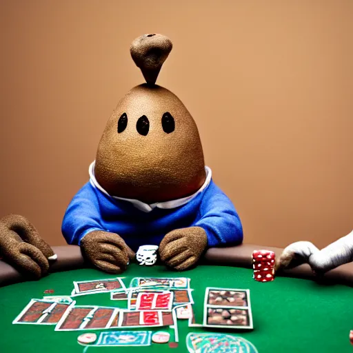 Image similar to anthropomorphic potato's playing poker, canon 5 d 5 0 mm lens