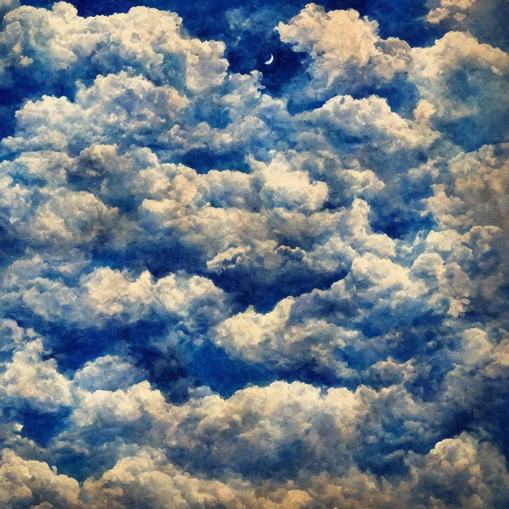 Image similar to surrealistic sky, clouds, moon, art