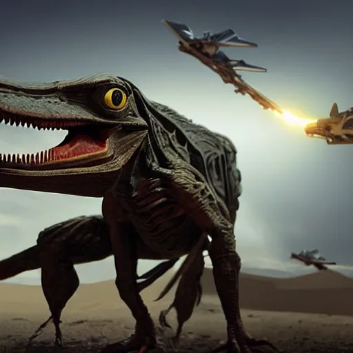 Image similar to velociraptor truck in star wars, futuristic dramatic lighting, intricate photorealism detail, cinematic composition, many exotic alien features, weta pixar