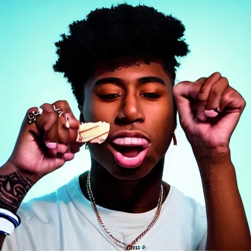 Image similar to rapper YoungBoy never broke again eating ice cream digital art 4K quality super realistic