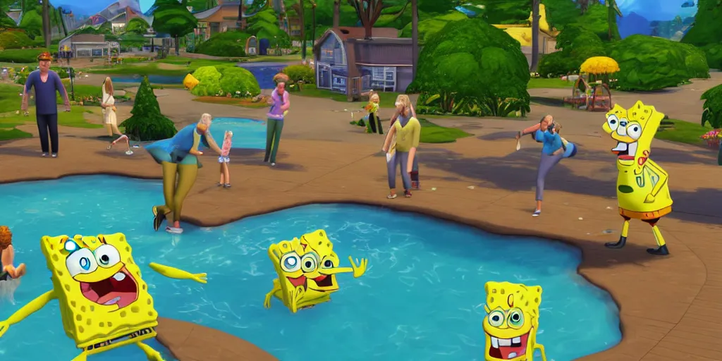 Prompt: SpongeBob in the sims 5, trending on artstation, hyper realism, depth of view 8k.