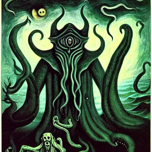 Image similar to the call of cthulhu by leonora carrington and h. p. lovecraft