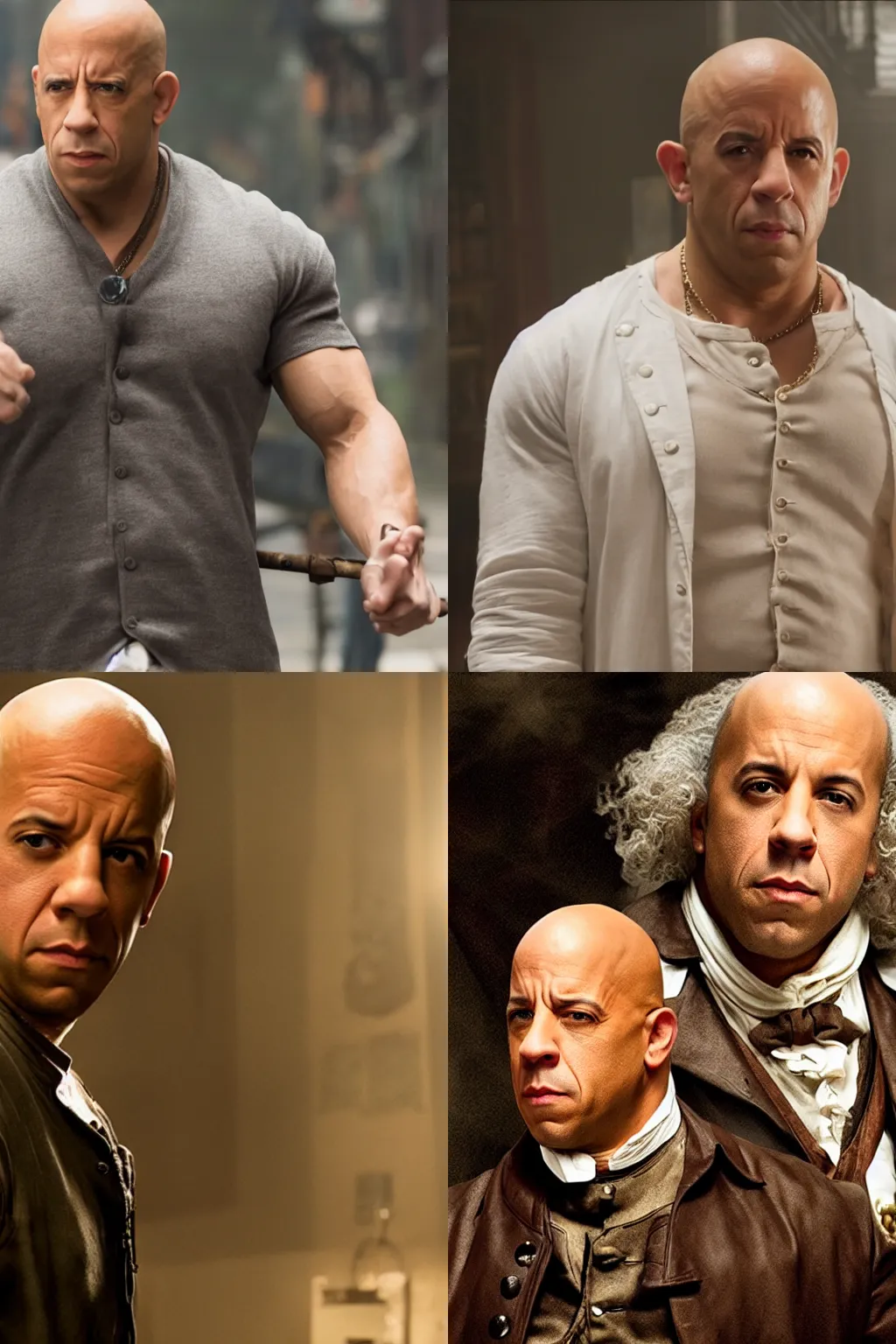 Vin Diesel doing the Rock raising eyebrow meme