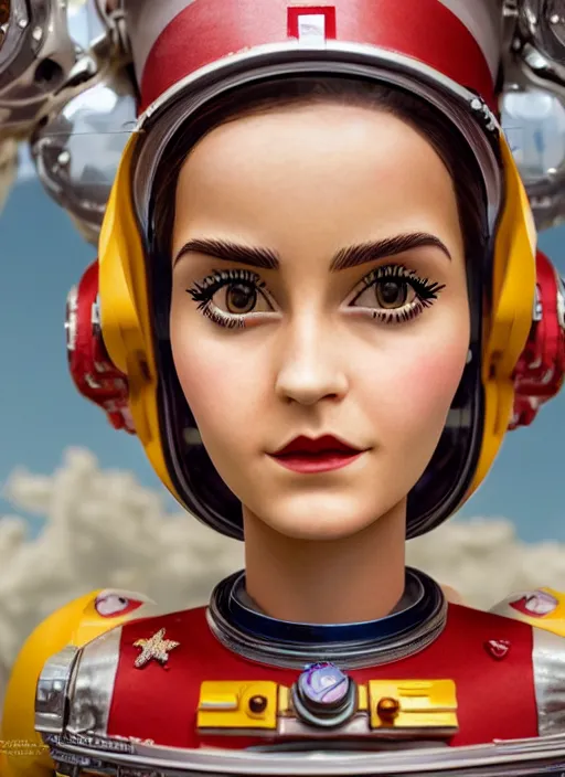 Image similar to closeup profile portrait of tin toy emma watson spacegirl astronaut, bikini, depth of field, zeiss lens, detailed, symmetrical, centered, fashion photoshoot, by nicoletta ceccoli, mark ryden, lostfish, breathtaking, 8 k resolution, extremely detailed, beautiful, establishing shot, artistic, hyperrealistic, octane render