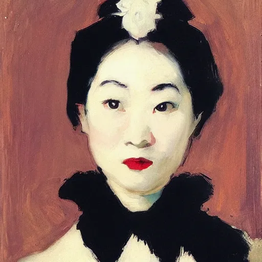 Image similar to “Asian woman in the style of madame x by John singer Sargent”