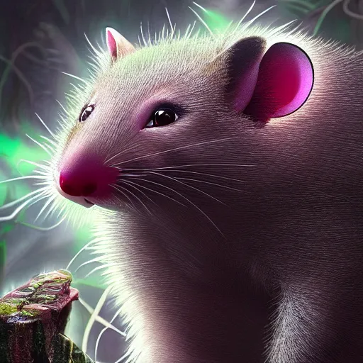 Prompt: highly detailed possum lost in the jungle at night, cyberpunk, digital art, hyperrealistik 8k