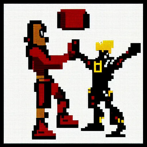 Prompt: Ironman vs Thor, 8x8 pixel art.