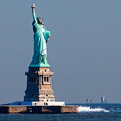 Image similar to a statue of liberty sinking in the ocean