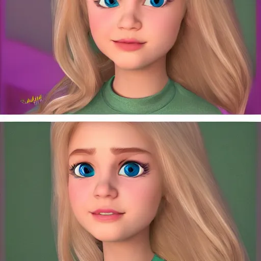 Image similar to a 3d princess with blonde hair , 3d cgi , disney style , photorealistic