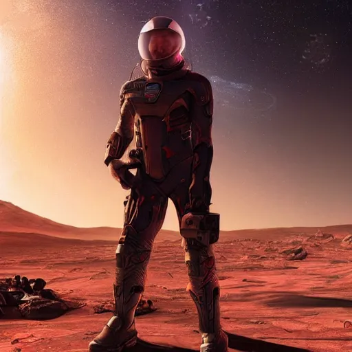 Image similar to elon musk in cyberpunk style on mars digital art very detailed 4 k detailed super realistic