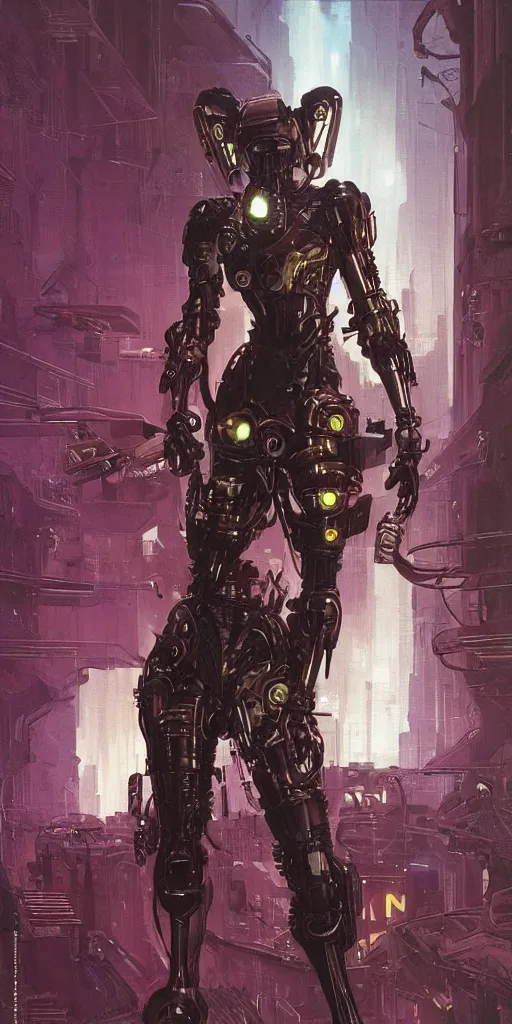 Image similar to a epic female cyberpunk powered armor, super complex and instruct, epic stunning atmosphere, hi - tech synthetic rna bioweapon nanotech demonic monster horror by syd mead, michael whelan, jean leon gerome, junji ito